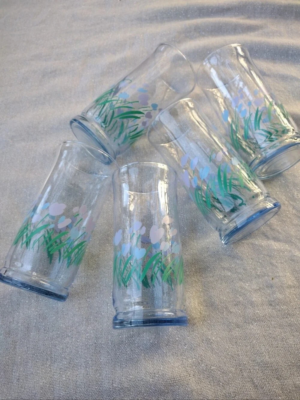 Set of 5 Vintage Libbey Springtime Purple & Blue Flower Glasses
